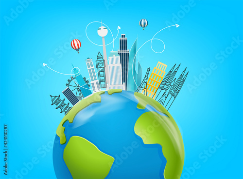 Travel destination concept with famous world sights
