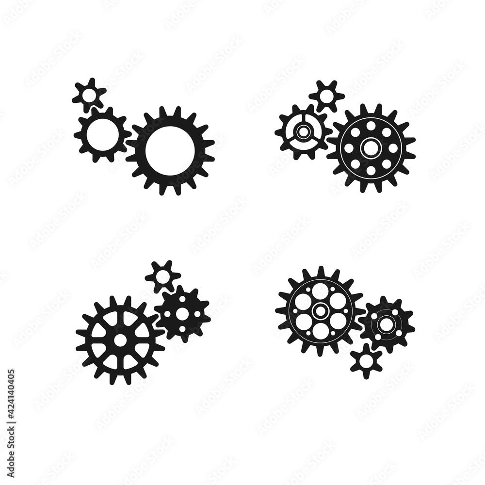 Gear wheel icon logo set vector. Gear wheel, cogwheel icons collection on white background Gear wheel icon logo set vector. Gear wheel, cogwheel icons collection on white background