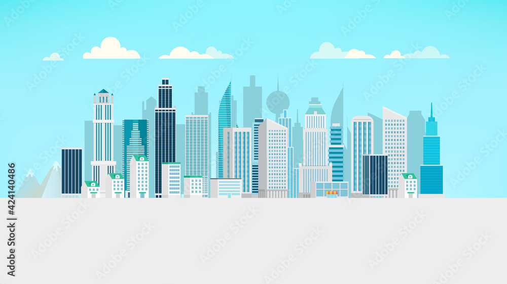 Modern city cityscape with skyscrapers in the morning
