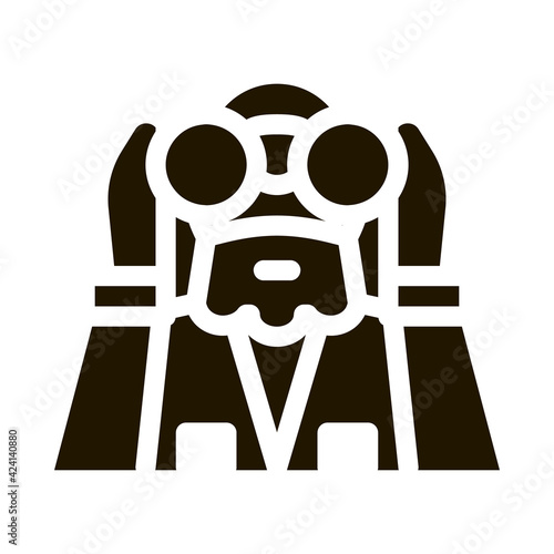 forester looking binoculars glyph icon vector. forester looking binoculars sign. isolated symbol illustration