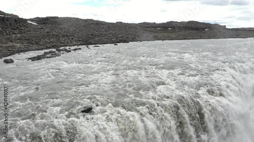 Aerial footage of the Dettifoss waterfall in Iceland, one of the most powerful in Europe