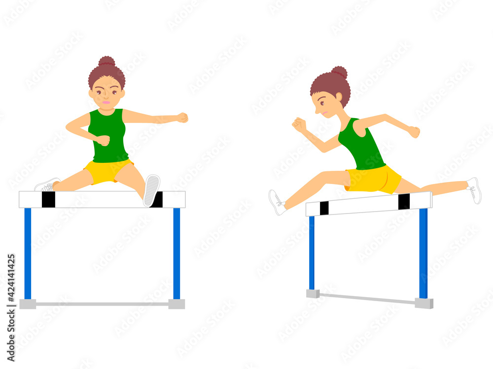 ハードル走をする女性アスリートのイラスト 黒人 アフリカ系 Illustration Of A Female Athlete Running A Hurdle Black African Stock Vector Adobe Stock