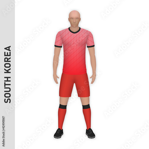 3D realistic soccer player mockup. Southn Korea Football Team Kit template