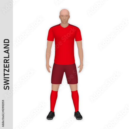 3D realistic soccer player mockup. Switzerland Football Team Kit template