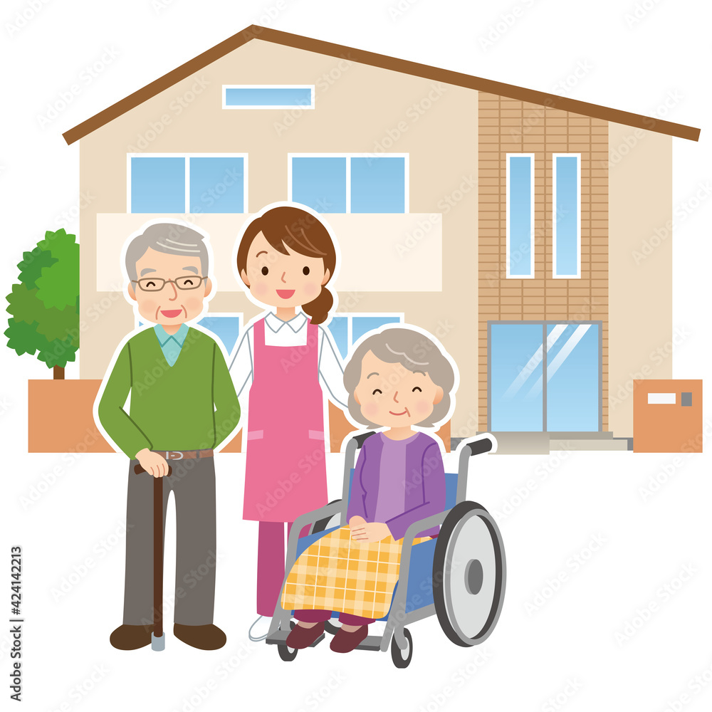 高齢者と介護士　老人ホーム