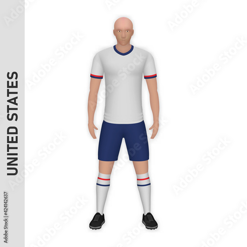 3D realistic soccer player mockup. United States Football Team Kit template © magr80