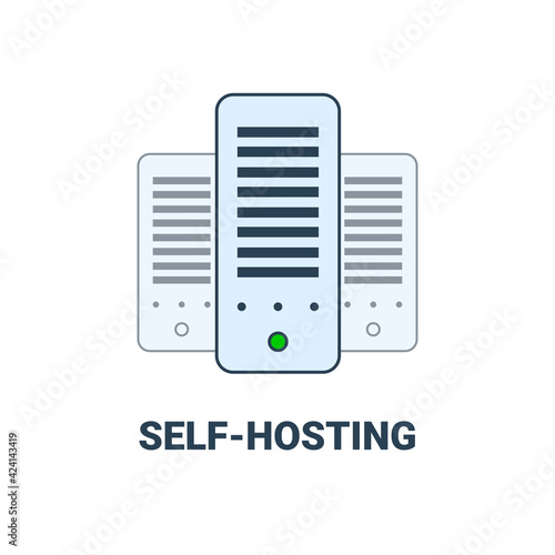 Hosting vector icon. Self-hosting or datacenter logo. Storage and exchange of information. Cloud server.
