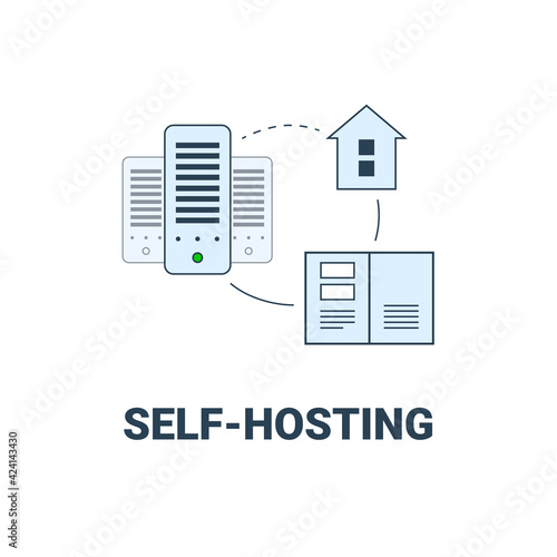 Hosting vector icon. Self-hosting or datacenter logo. Storage and exchange of information. Cloud server.