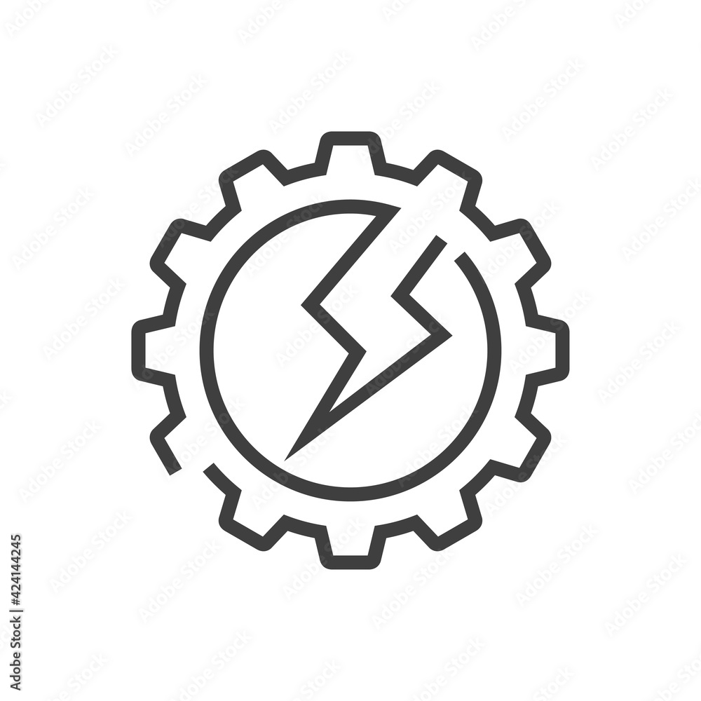 Energía electrica. Engranaje con rayo con lineas en color gris Energía electrica. Engranaje con rayo con lineas en color gris