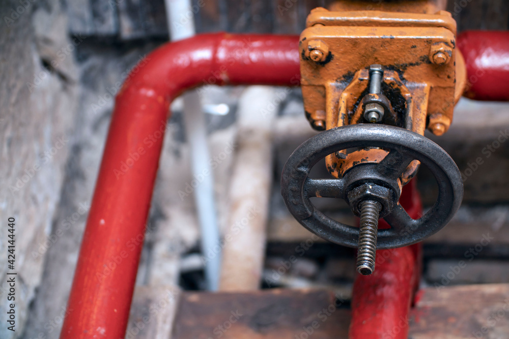 Industrial valve on gas supply or heating system pipe Industrial valve on gas supply or heating system pipe