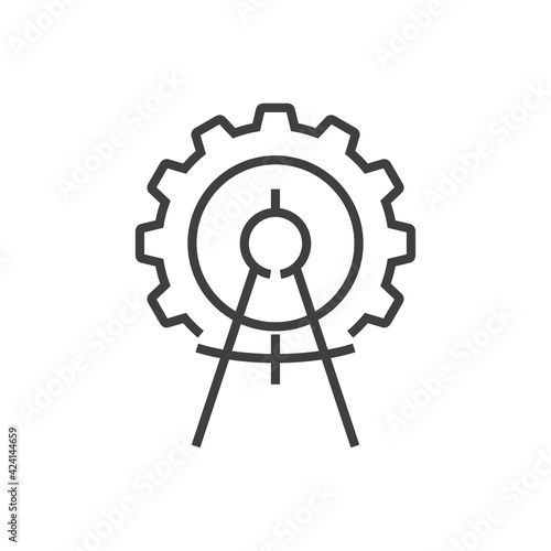 Engranaje con herramienta de dibujo compás separador con lineas en color gris