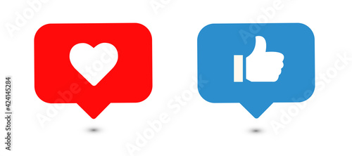 Like and Love icons. Thumbs up and heart, social media icon. Vector illustration.