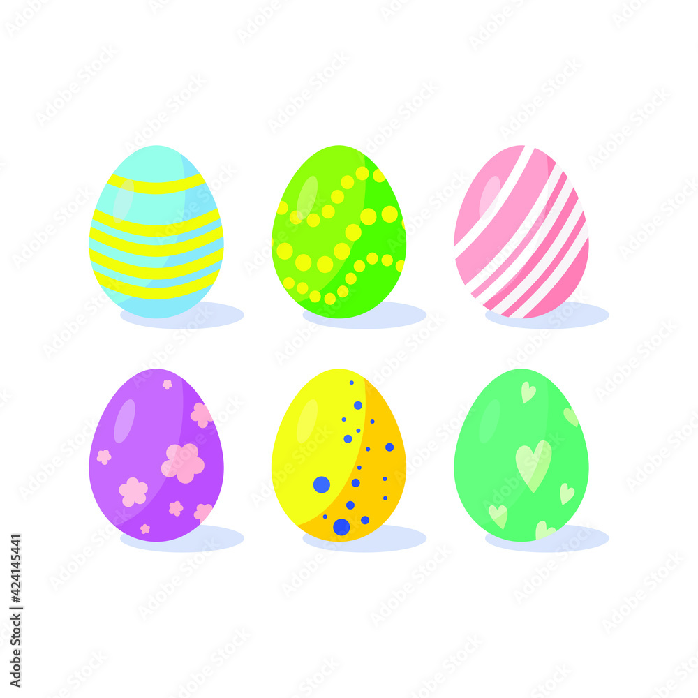 Colorful Easter eggs. A hand-drawn pattern is a cute decoration. Vector illustration on a white background. for the concept of the Easter holiday.