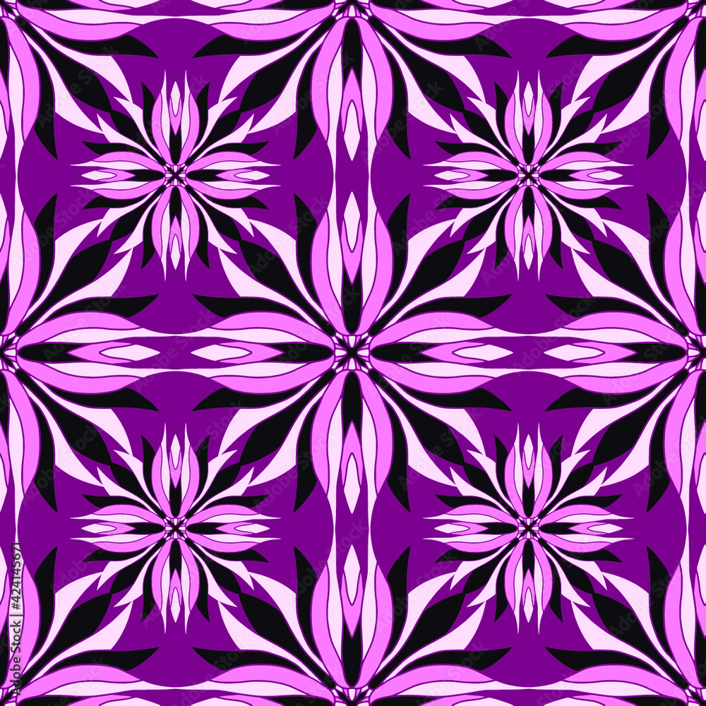 Gorgeous seamless pattern. Purple ornamental tiles