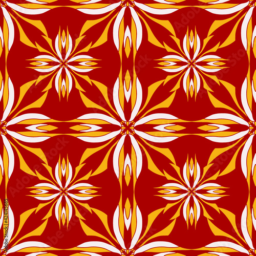 Gorgeous seamless pattern. Red and yellow ornamental tile