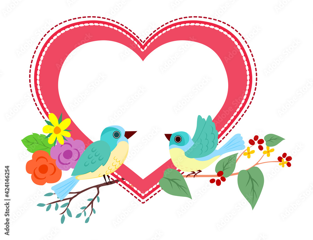 Birds with heart and flowers Love birds banner