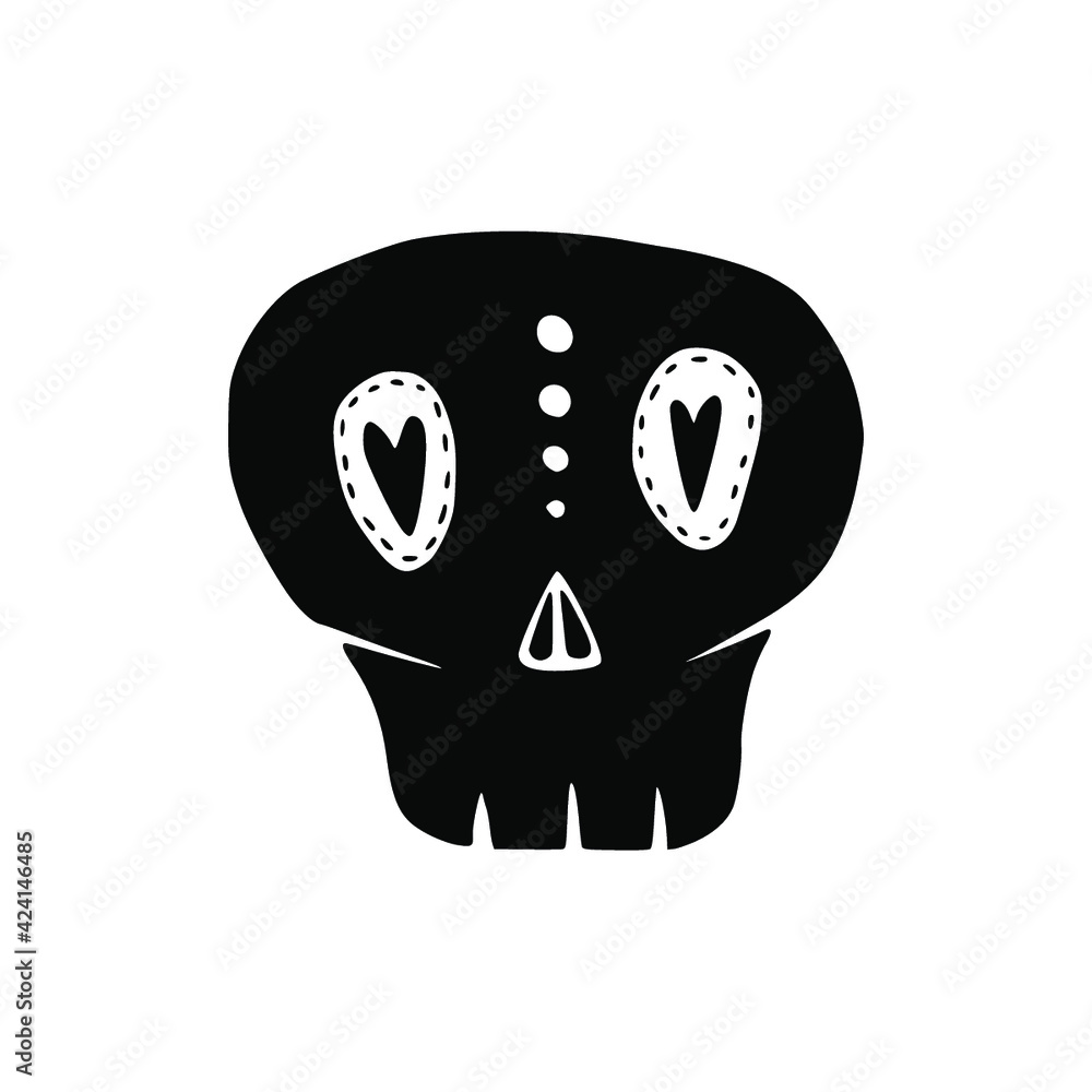 Skull with heart-shaped eyes. Cute skull for t-shirt print design. Skull with heart-shaped eyes. Cute skull for t-shirt print design.