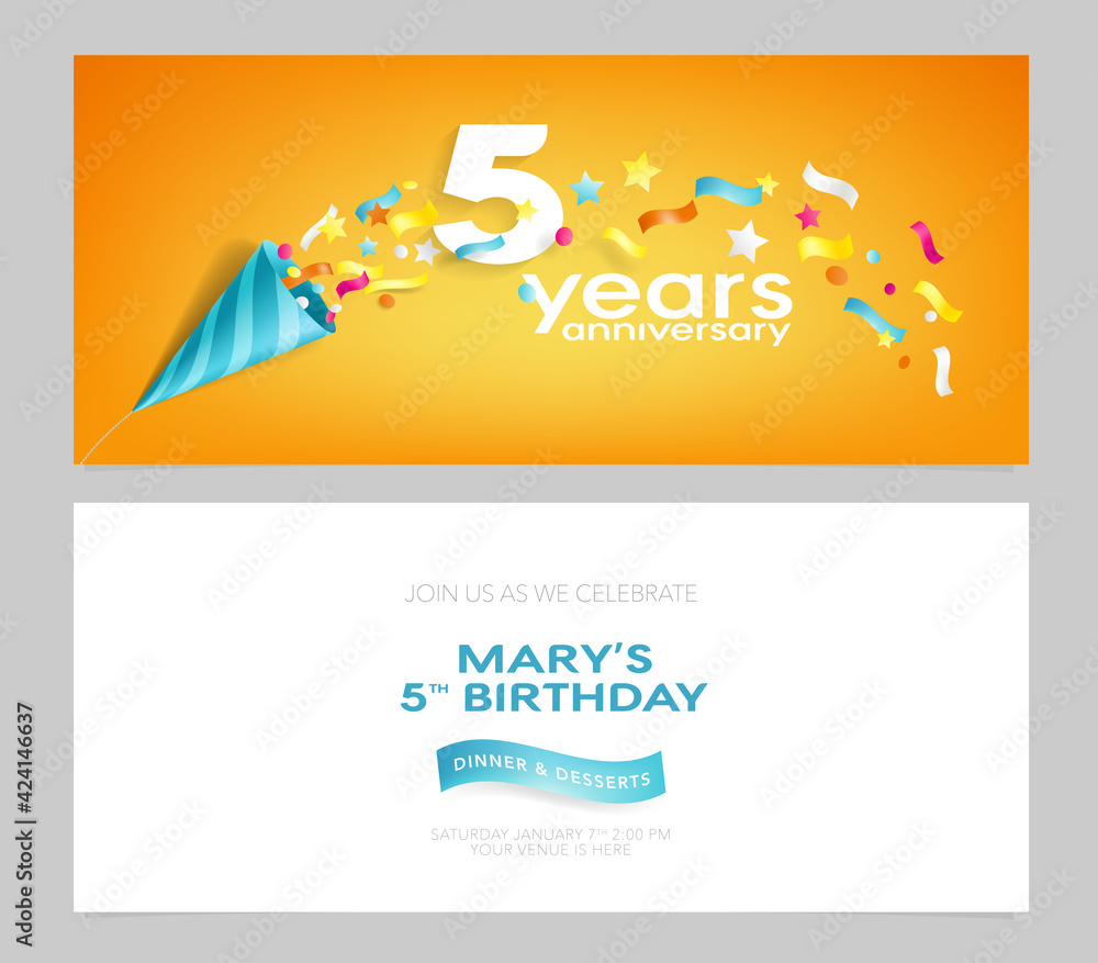 5 years anniversary invitation card vector illustration.