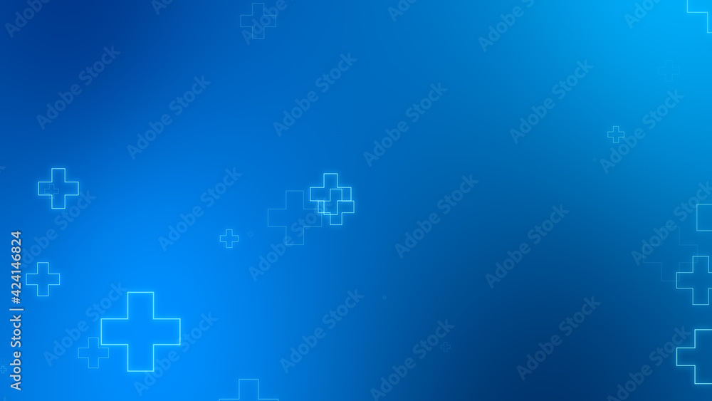 Medical health blue cross neon light shapes pattern background. Abstract healthcare technology and science concept. Medical health blue cross neon light shapes pattern background. Abstract healthcare technology and science concept.