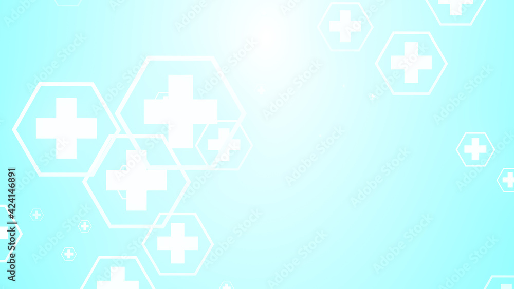 Hexagon cross geometric white pattern medical bright on blue background. Hexagon cross geometric white pattern medical bright on blue background.