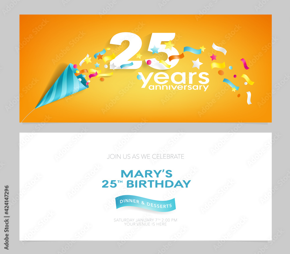 25 years anniversary invitation card vector illustration. Design template element