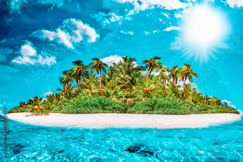 Photos Whole tropical island within atoll in tropical Ocean on a summer day
