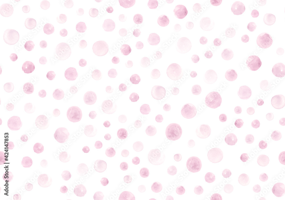 Seamless Rose Watercolor Circles. Grunge Hand Drawn Spots Background. Pastel Polka Print. Art Pink Watercolor Circles. Rounds Design. Vintage Dots Wallpaper. Pink Watercolor Circles.