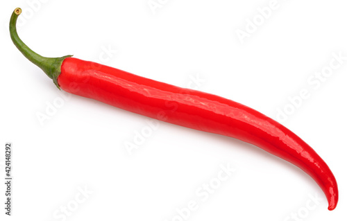 Red chilli pepper with leaf isolated on white background, Red chilli on White Background With clipping path.