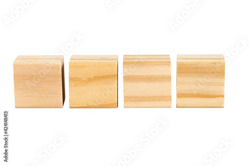 Four wood block cubes isolated on white background. With clipping path.