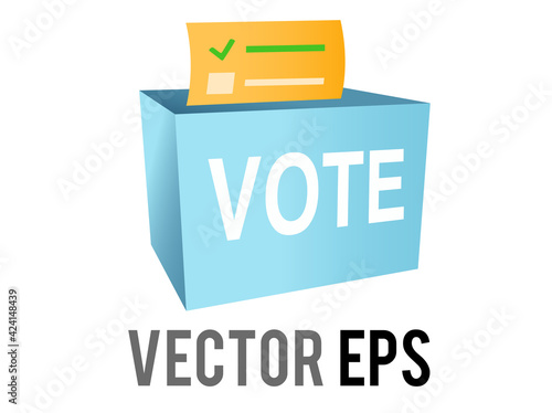 Vector blue ballot box icon with slot, casting vote and lock