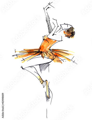 Dancer. A ballerina in an orange dress trains in the gym. Ballet. Artist. Classical dances. Prima ballerina