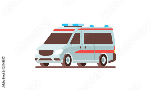 white ambulance car emergency medical service vehicle side angle view flat vector illustration isolated on white background