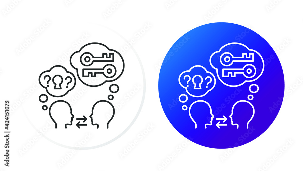 two icons, gradient, two heads, in the thoughts of one the key, in the thoughts of the other keyhole two icons, gradient, two heads, in the thoughts of one the key, in the thoughts of the other keyhole