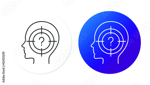 two icons, gradient, head, inside it is a target with a question mark
