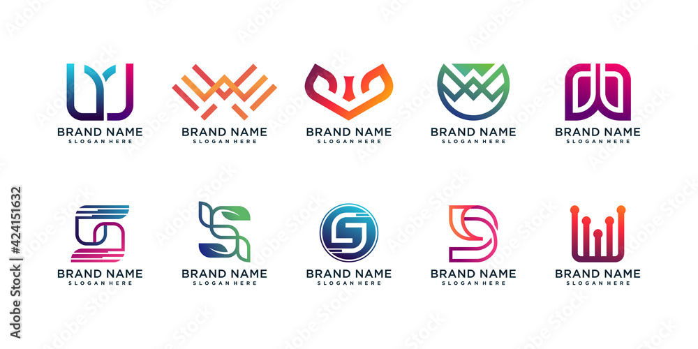 Set of letter W logo collection with creative color and unique concept Premium Vector