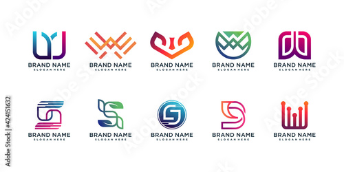Set of letter W logo collection with creative color and unique concept Premium Vector
