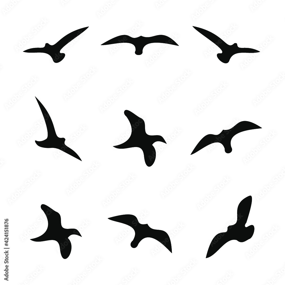 Flying Bird Silhouette Icons Set Flying Bird Silhouette Icons Set