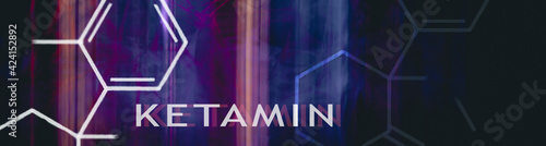 Ketamine. Dissociative ketamine. Chemical formula, molecular structure. Ilustration background for your desigen.