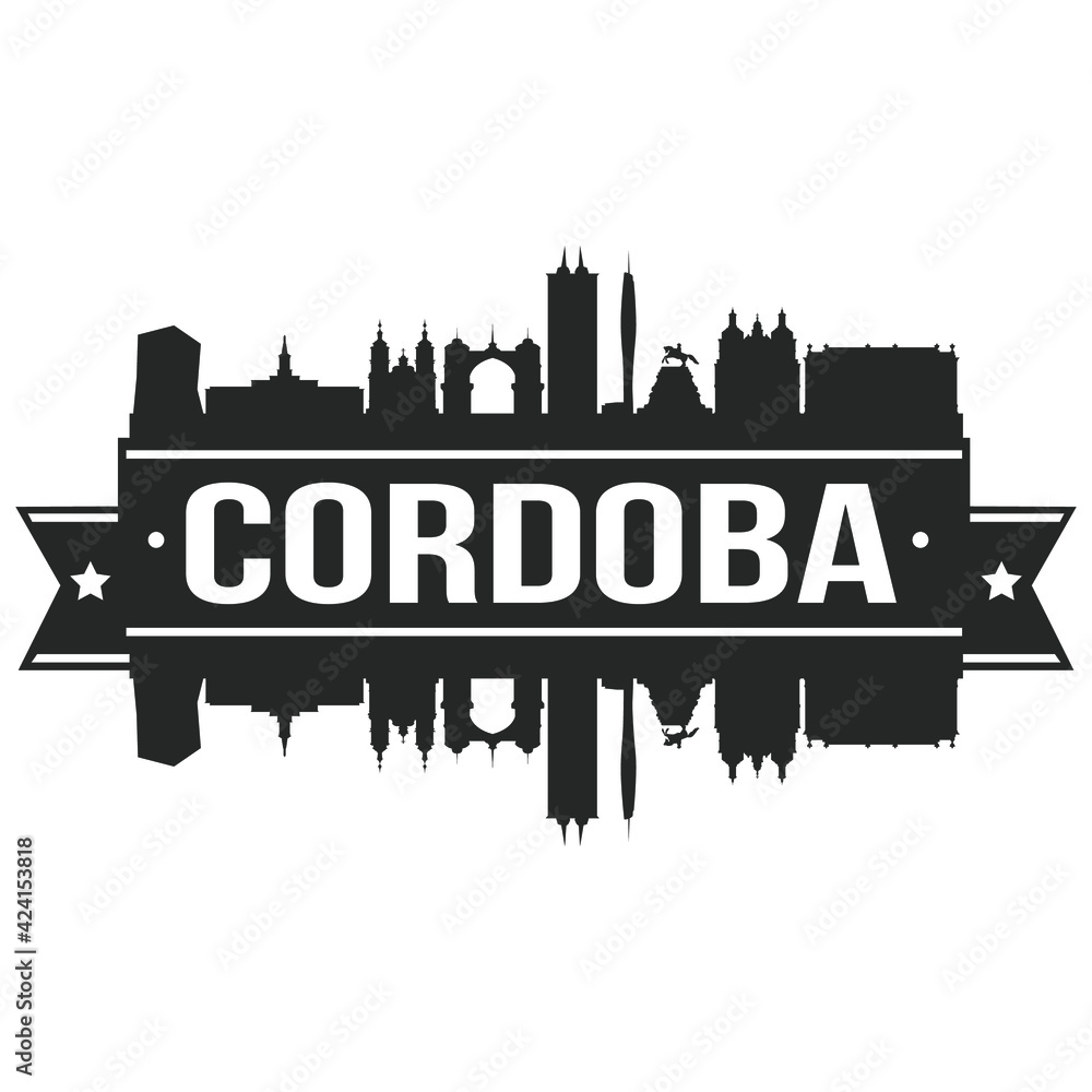 Cordoba Argentina Skyline Banner Vector Design Silhouette Art Stencil Illustration.