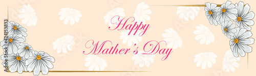 Mother's Day poster or banner with daisies on a light background. Promotion and shopping template or background for Mother's Day concept. Vector illustration eps 10.