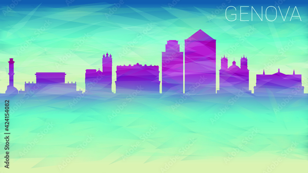 Genova Italy City Skyline Vector Silhouette. Broken Glass Abstract Geometric Dynamic Textured. Banner Background. Colorful Shape Composition.