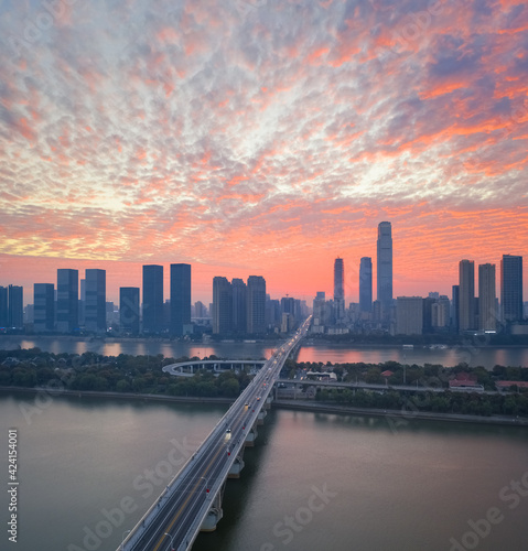 aerial view of the beautiful changsha in sunrise