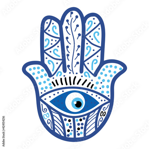Ornate Hamsa, amulet against the evil eye and spoilage. Popular Arabic and Jewish amulet.