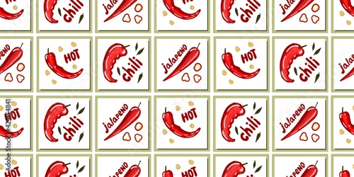 chili pepper, super hot chili. Hot peppers. seamless. Kitchen pattern. Cooking pattern