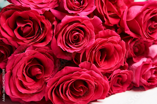 Pink roses background  close-up. Beautiful red rose bouquet