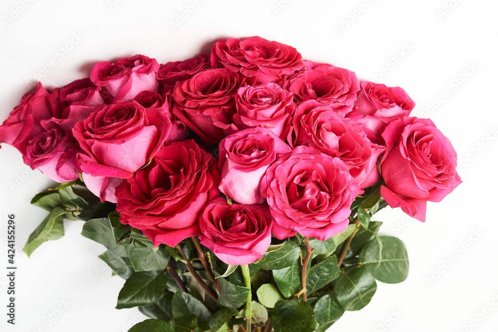Bouquet of pink roses on white background with copy space Bouquet of pink roses on white background with copy space