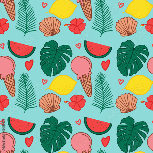 Summer tropical seamless pattern in hand drawn simple style. Vector isolated illustration © Ольга Гладій