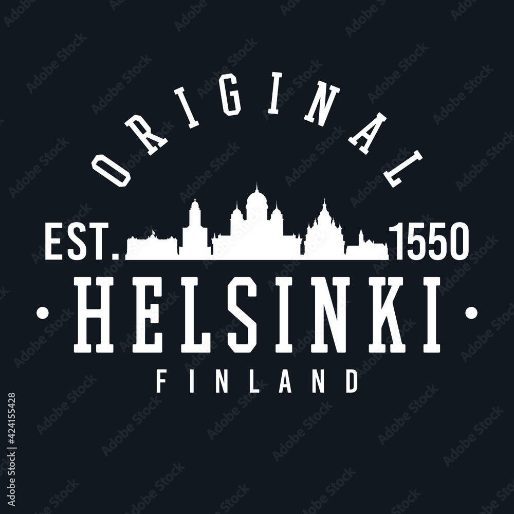 Fototapeta premium Helsinki, Finland Skyline Original. A Logotype Sports College and University Style. Illustration Design vector.