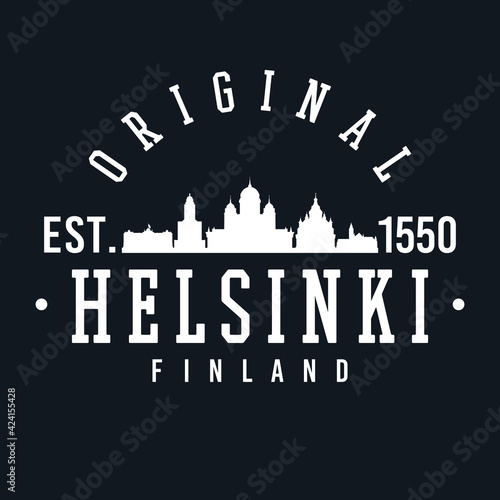 Helsinki, Finland Skyline Original. A Logotype Sports College and University Style. Illustration Design vector.