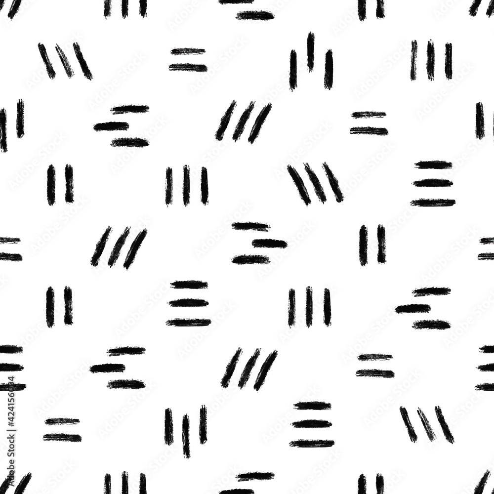 Abstract straight and diagonal lines monochrome seamless pattern. Black and white hand drawn grunge ink brush texture background vector illustration. Abstract straight and diagonal lines monochrome seamless pattern. Black and white hand drawn grunge ink brush texture background vector illustration.
